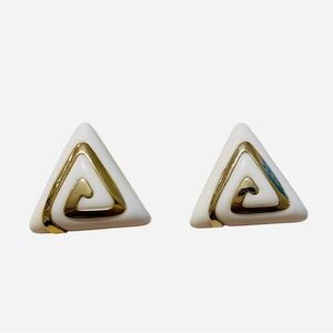 Vintage Woman’s 1960s Mod White Gold Tone Triangle Clip On Fashion Earrings